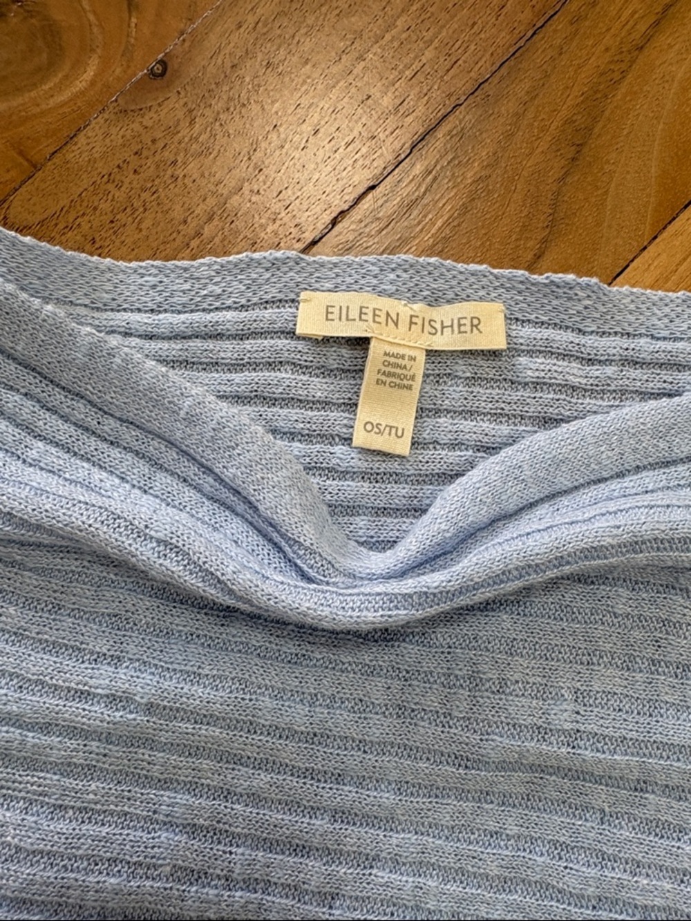 Eileen Fisher Pale Blue Ribbed Knit poncho one size